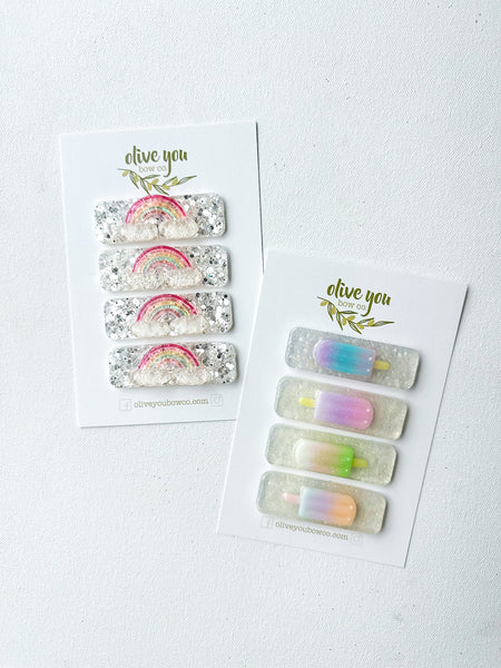 rainbow + popsicle resin clips | large