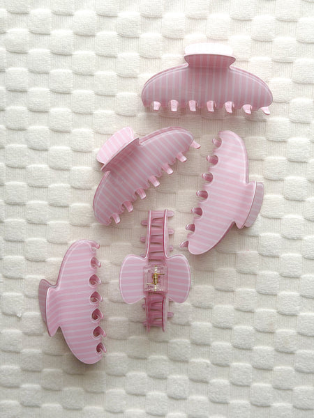 baby pink white + stripe claw clip | large | autumn edit 🍂