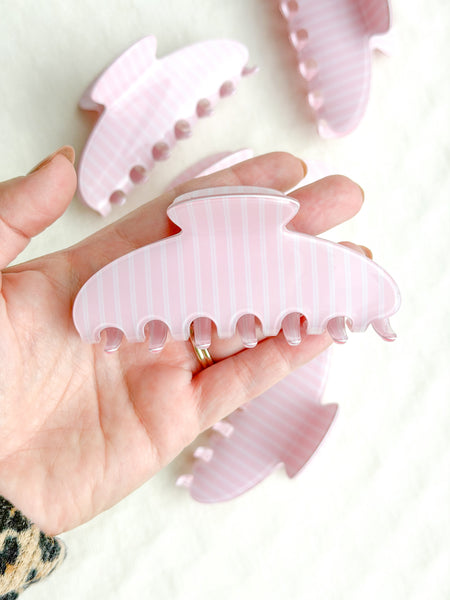 baby pink white + stripe claw clip | large | autumn edit 🍂
