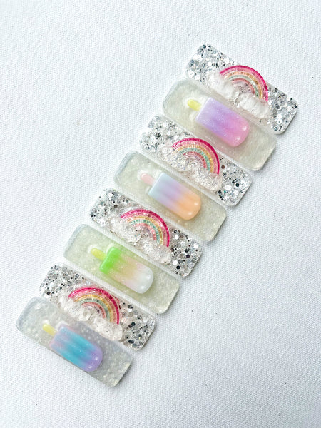 rainbow + popsicle resin clips | large