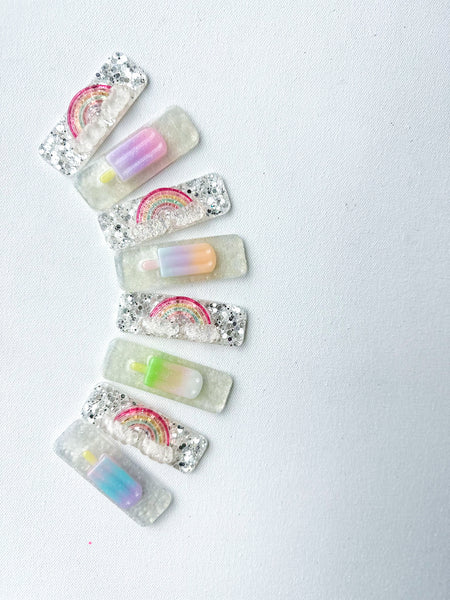 rainbow + popsicle resin clips | large